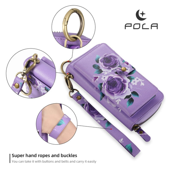 For Samsung Galaxy S24 Ultra 5G POLA Flower Multi-functional Zipper Wallet Leather Phone Case(Purple)