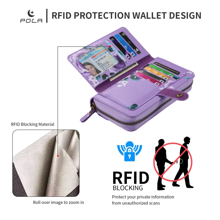 For Samsung Galaxy S24 Ultra 5G POLA Flower Multi-functional Zipper Wallet Leather Phone Case(Purple)