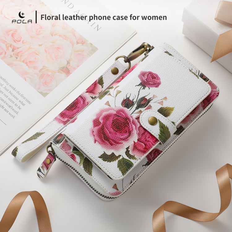 For Samsung Galaxy S24 Ultra 5G POLA Flower Multi-functional Zipper Wallet Leather Phone Case(Beige)