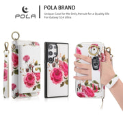 For Samsung Galaxy S24 Ultra 5G POLA Flower Multi-functional Zipper Wallet Leather Phone Case(Beige)