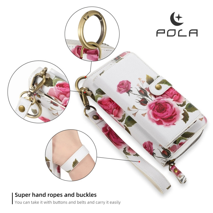 For Samsung Galaxy S24 Ultra 5G POLA Flower Multi-functional Zipper Wallet Leather Phone Case(Beige)