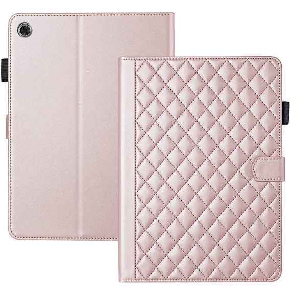 For Lenovo Tab M10 Plus 10.6 3rd Gen Rhombus Lattice Leather Smart Tablet Case(Rose Gold)