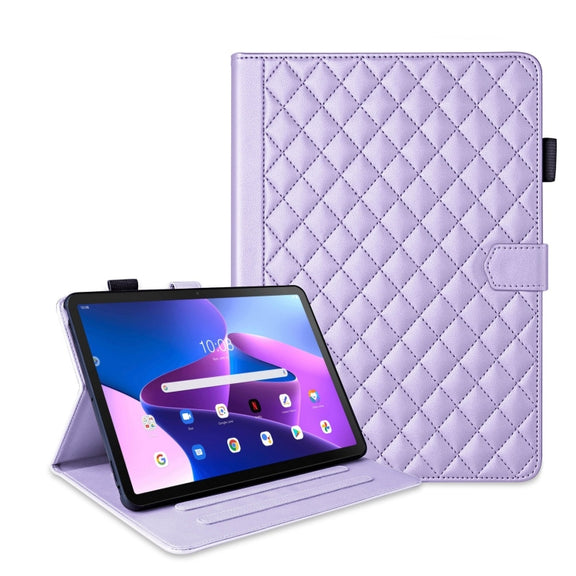For Lenovo Tab M10 Plus 10.6 3rd Gen Rhombus Lattice Leather Smart Tablet Case(Purple)