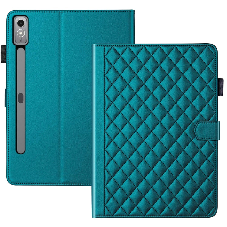 For Lenovo Xiaoxin Pad Pro 12.7 2023 Rhombus Lattice Leather Tablet Case(Dark Green)