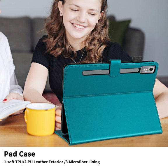 For Lenovo Xiaoxin Pad Pro 12.7 2023 Rhombus Lattice Leather Tablet Case(Dark Green)