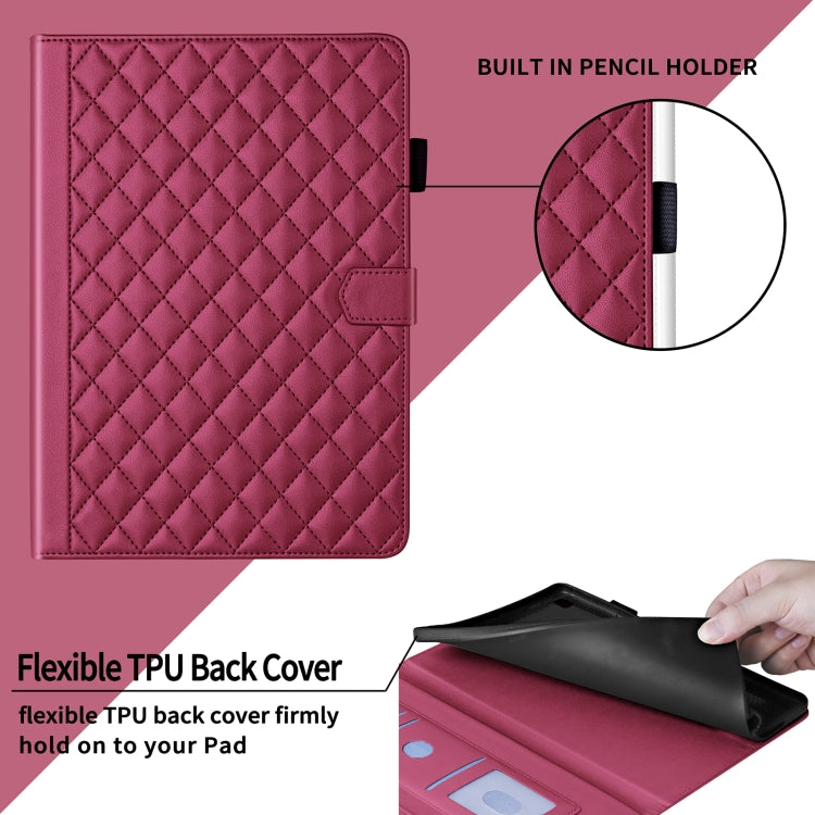 For Lenovo Xiaoxin Pad Pro 12.7 2025 Rhombus Lattice Leather Tablet Case(Red) - Lenovo by PMC TechLife | Online Shopping South Africa | PMC TechLife | Buy Now Pay Later Mobicred