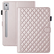 For Lenovo Xiaoxin Pad Pro 12.7 2025 Rhombus Lattice Leather Tablet Case(Rose Gold)