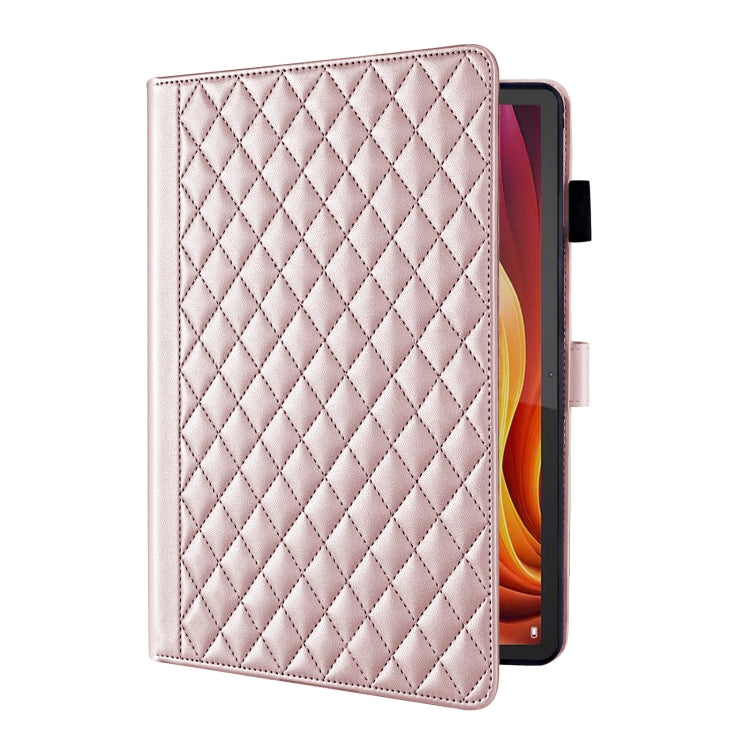 For Lenovo Xiaoxin Pad Pro 12.7 2025 Rhombus Lattice Leather Tablet Case(Rose Gold) - Lenovo by PMC TechLife | Online Shopping South Africa | PMC TechLife | Buy Now Pay Later Mobicred