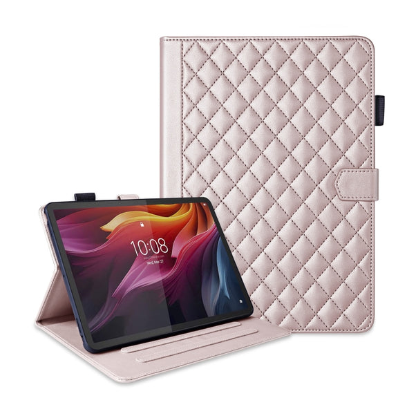 For Lenovo Xiaoxin Pad Pro 12.7 2025 Rhombus Lattice Leather Tablet Case(Rose Gold)