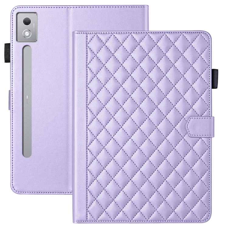 For Lenovo Xiaoxin Pad Pro 12.7 2025 Rhombus Lattice Leather Tablet Case(Purple)