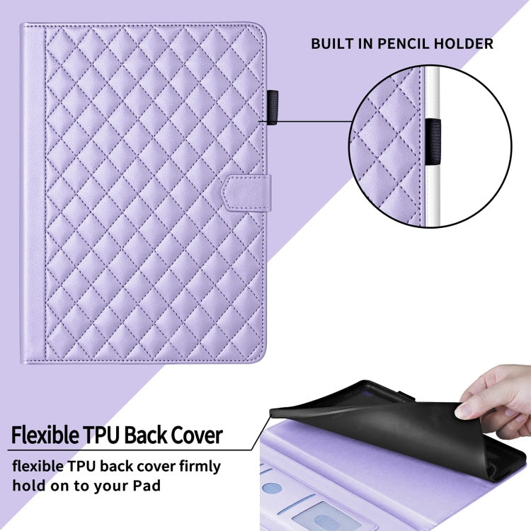 For Lenovo Xiaoxin Pad Pro 12.7 2025 Rhombus Lattice Leather Tablet Case(Purple) - Lenovo by PMC TechLife | Online Shopping South Africa | PMC TechLife | Buy Now Pay Later Mobicred