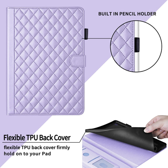 For Lenovo Xiaoxin Pad Pro 12.7 2025 Rhombus Lattice Leather Tablet Case(Purple)