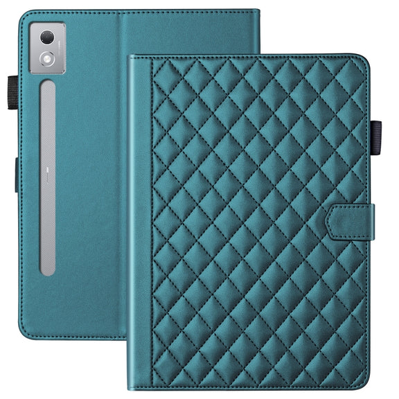 For Lenovo Xiaoxin Pad Pro 12.7 2025 Rhombus Lattice Leather Tablet Case(Dark Green)