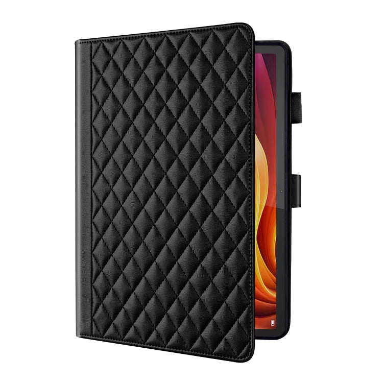For Lenovo Xiaoxin Pad Pro 12.7 2025 Rhombus Lattice Leather Tablet Case(Black) - Lenovo by PMC TechLife | Online Shopping South Africa | PMC TechLife | Buy Now Pay Later Mobicred