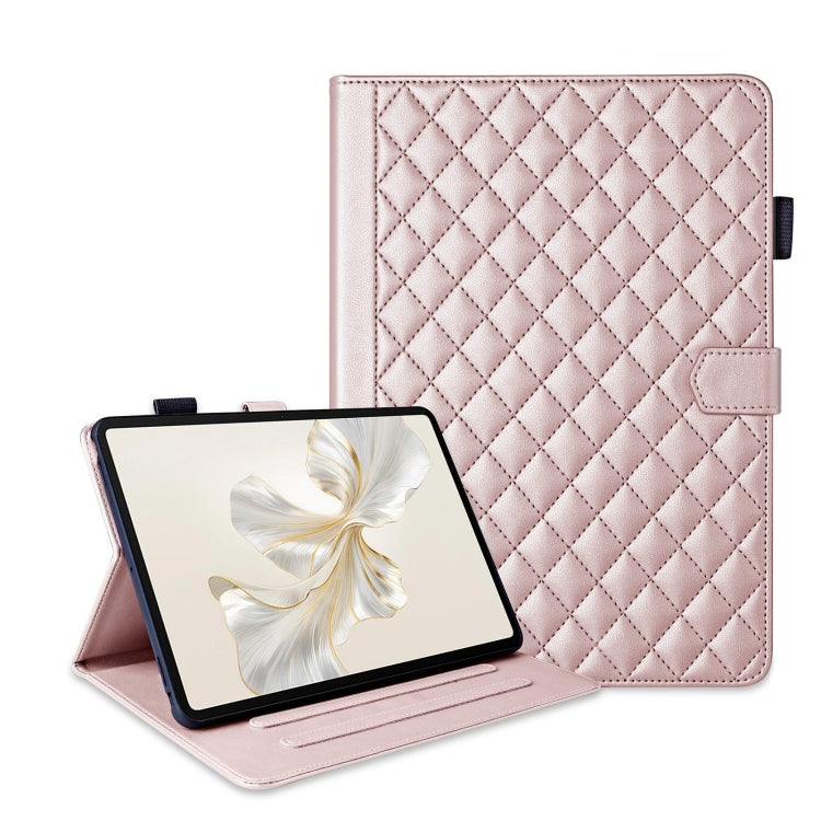For Honor Pad 9 Rhombus Lattice Leather Tablet Case(Rose Gold) - Honor by PMC TechLife | Online Shopping South Africa | PMC TechLife | Buy Now Pay Later Mobicred