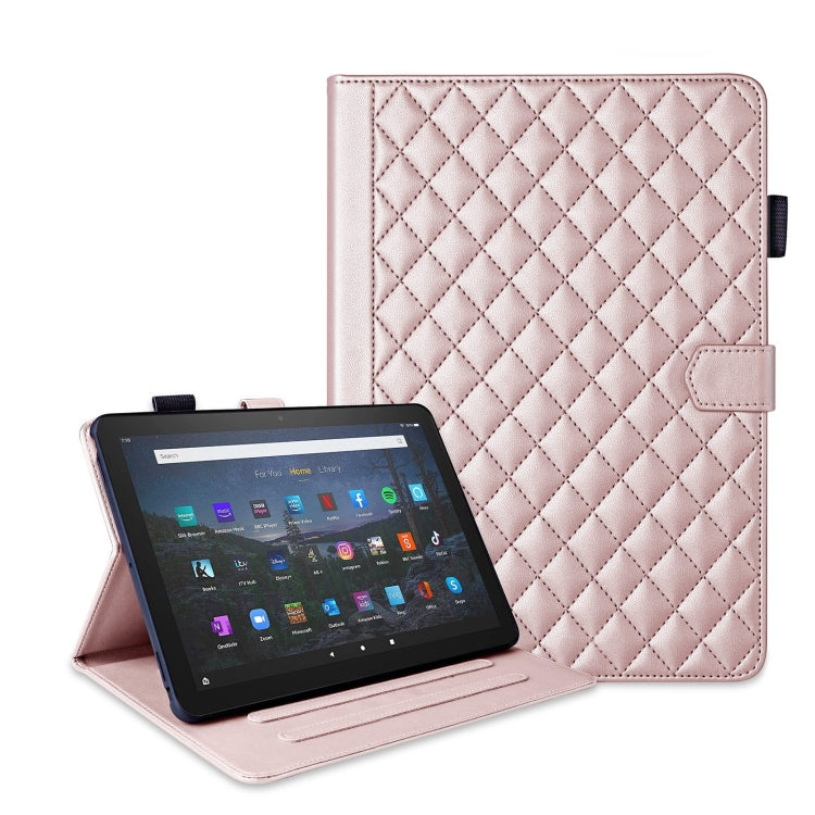 For Amazon Kindle Fire HD10 2023 Rhombus Lattice Leather Tablet Case(Rose Gold) - Amazon by PMC TechLife | Online Shopping South Africa | PMC TechLife | Buy Now Pay Later Mobicred