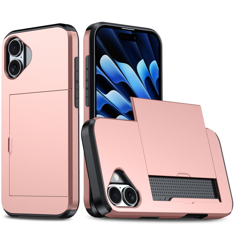 For iPhone 16 Shockproof Armor Phone Case with Card Slot(Rose Gold) - iPhone 16 Cases by PMC TechLife | Online Shopping South Africa | PMC TechLife | Buy Now Pay Later Mobicred