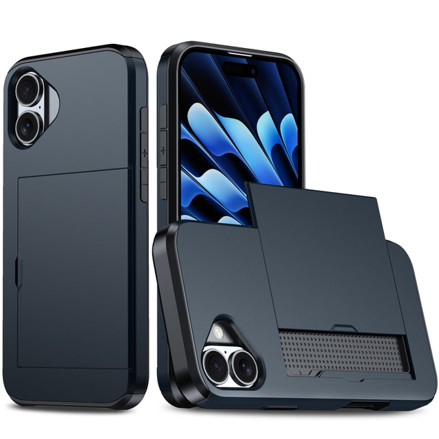 For iPhone 16 Shockproof Armor Phone Case with Card Slot(Blue)