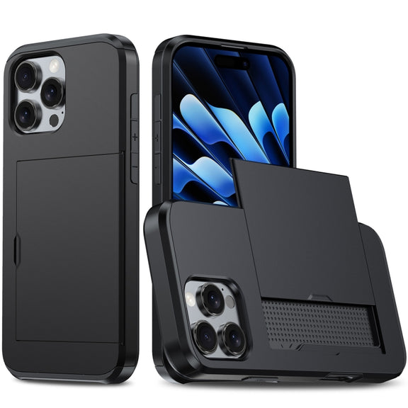 For iPhone 16 Pro Shockproof Armor Phone Case with Card Slot(Black)