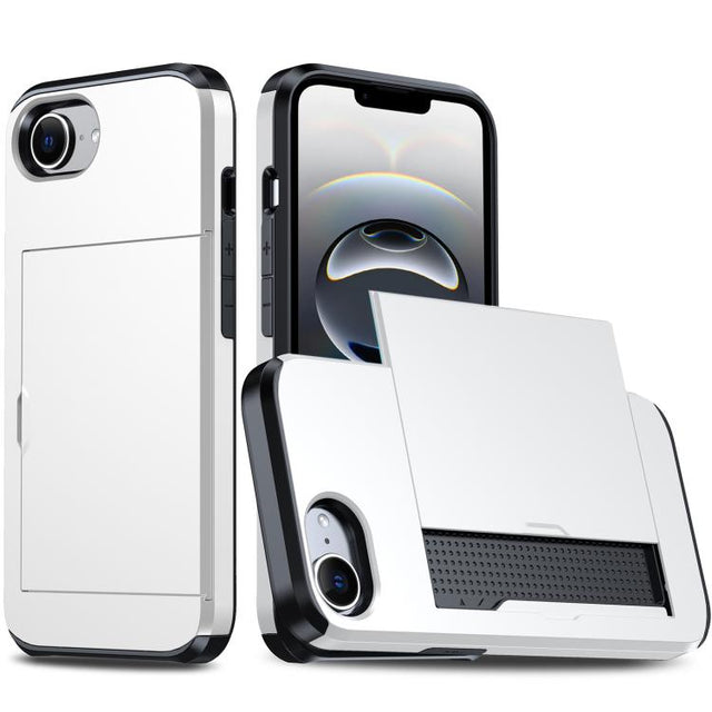 For iPhone 16e Shockproof Armor Phone Case with Card Slot(White)