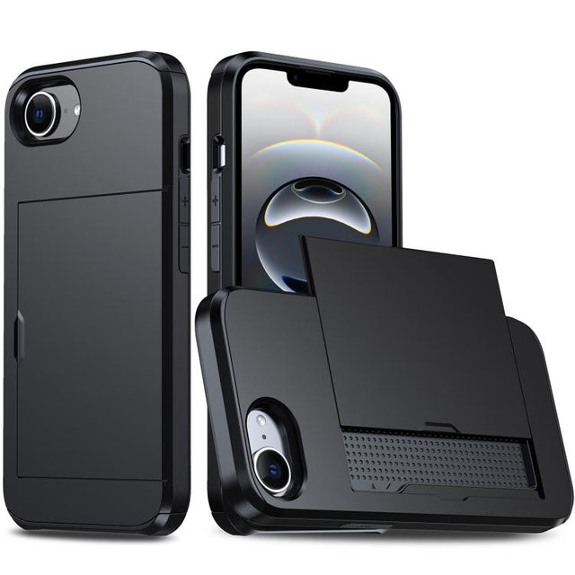 For iPhone 16e Shockproof Armor Phone Case with Card Slot(Black)