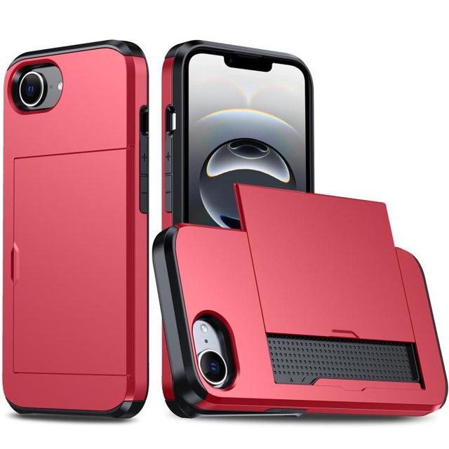 For iPhone 16e Shockproof Armor Phone Case with Card Slot(Red)