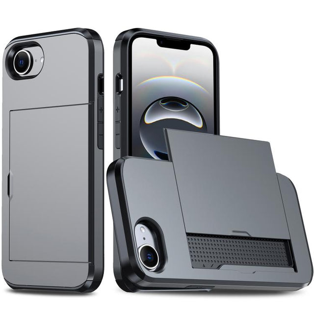 For iPhone 16e Shockproof Armor Phone Case with Card Slot(Grey)
