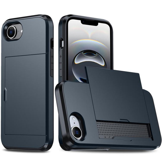 For iPhone 16e Shockproof Armor Phone Case with Card Slot(Blue)