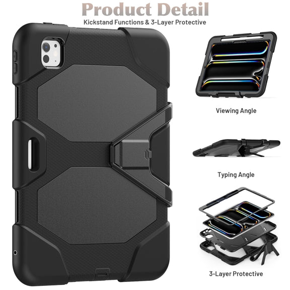 For iPad Pro 11 2024 Colorful Silicone Heavy Duty Hybrid PC Tablet Case(Black)