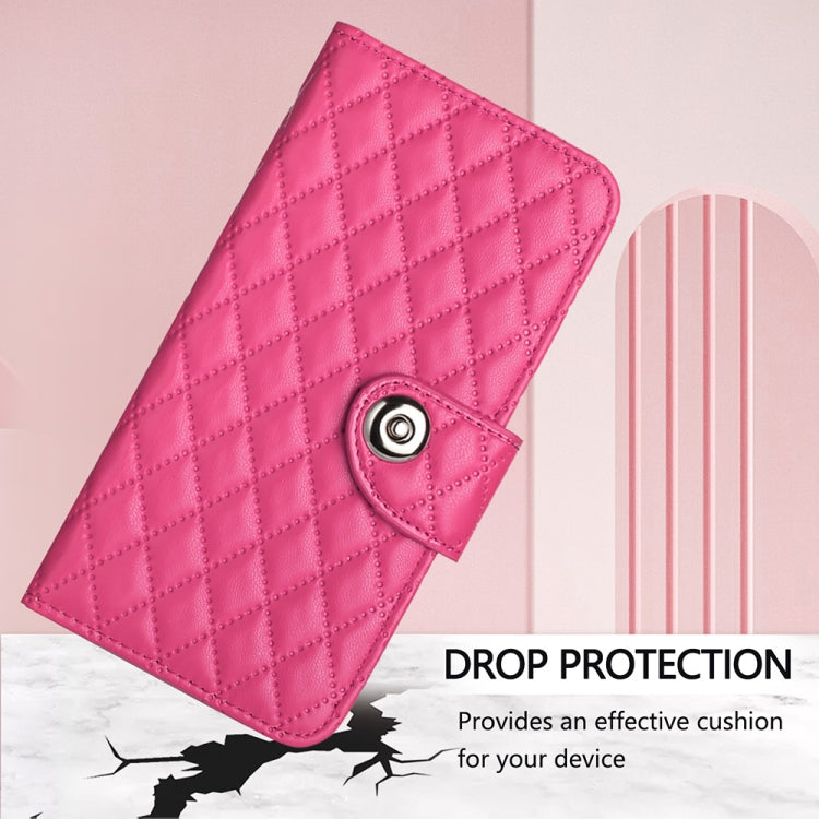 For Blackview A53 Rhombic Texture Flip Leather Phone Case with Lanyard(Rose Red) - More Brand by PMC TechLife | Online Shopping South Africa | PMC TechLife | Buy Now Pay Later Mobicred