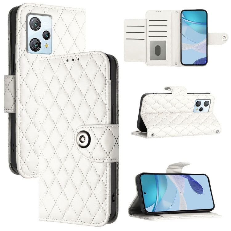 For Blackview A53 Rhombic Texture Flip Leather Phone Case with Lanyard(White) - More Brand by PMC TechLife | Online Shopping South Africa | PMC TechLife | Buy Now Pay Later Mobicred