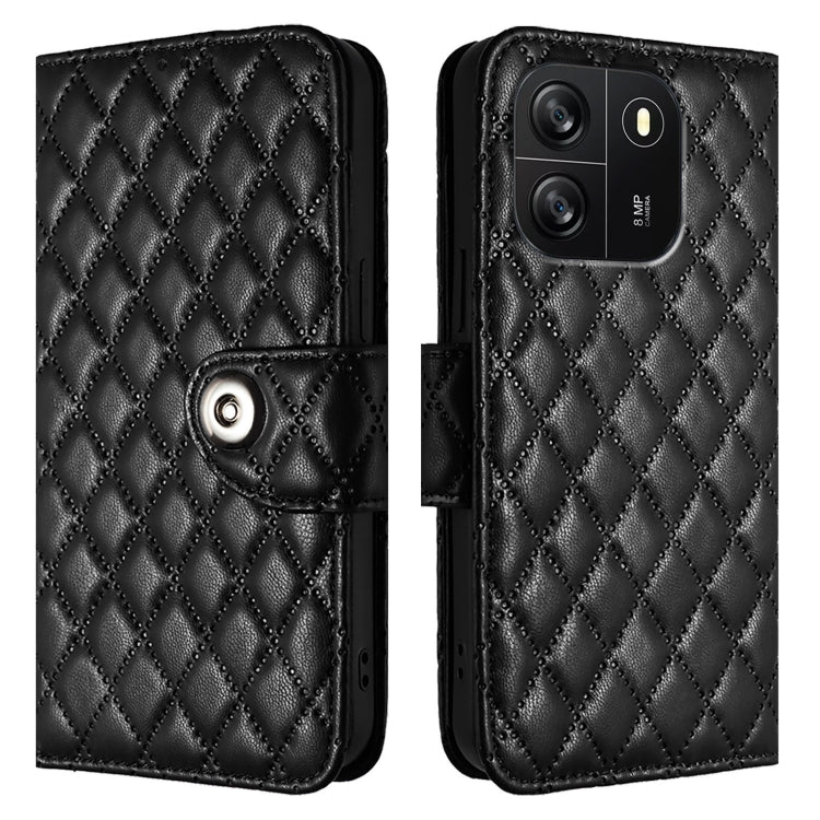 For Blackview Wave 6C Rhombic Texture Flip Leather Phone Case with Lanyard(Black) - More Brand by PMC TechLife | Online Shopping South Africa | PMC TechLife | Buy Now Pay Later Mobicred