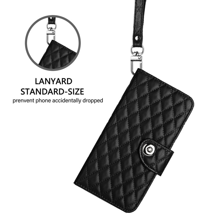 For Blackview Wave 6C Rhombic Texture Flip Leather Phone Case with Lanyard(Black) - More Brand by PMC TechLife | Online Shopping South Africa | PMC TechLife | Buy Now Pay Later Mobicred