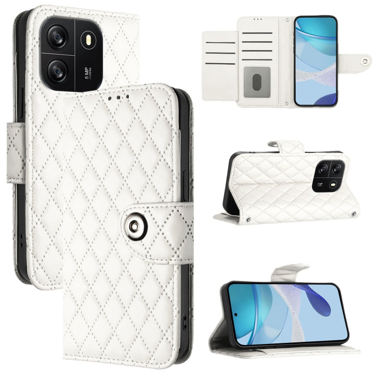 For Blackview Wave 6C Rhombic Texture Flip Leather Phone Case with Lanyard(White) - More Brand by PMC TechLife | Online Shopping South Africa | PMC TechLife | Buy Now Pay Later Mobicred