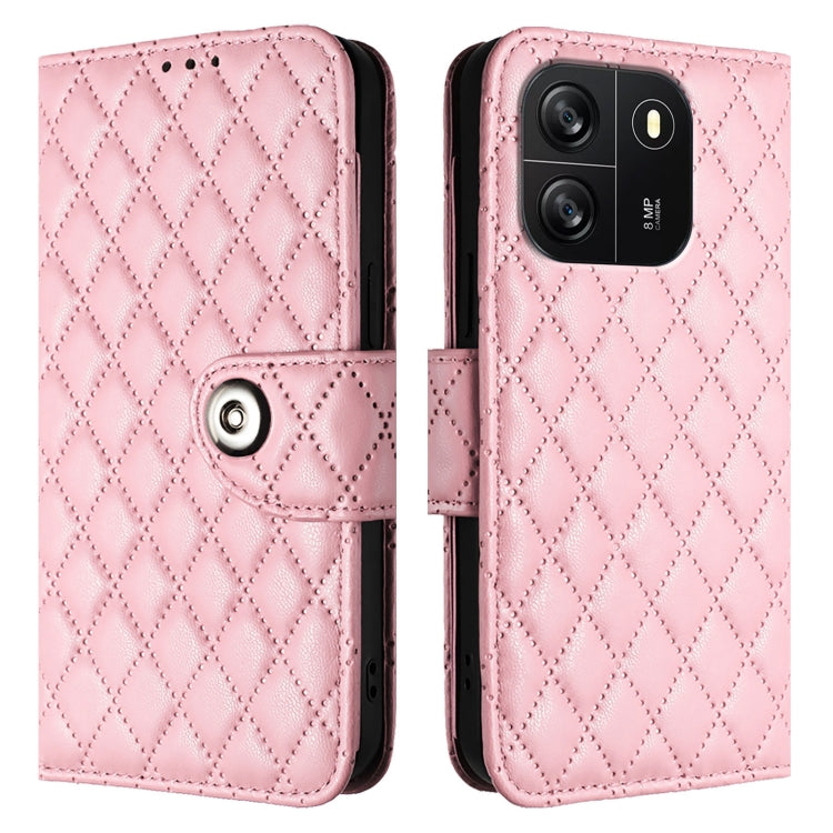 For Blackview Wave 6C Rhombic Texture Flip Leather Phone Case with Lanyard(Pink) - More Brand by PMC TechLife | Online Shopping South Africa | PMC TechLife | Buy Now Pay Later Mobicred