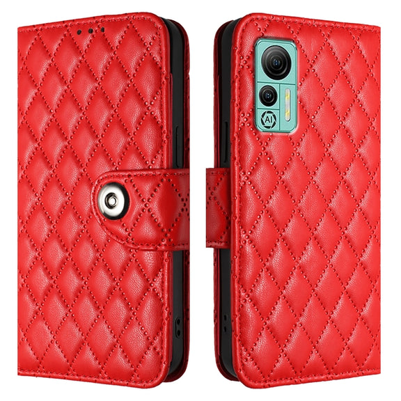 For Ulefone Note 14 Rhombic Texture Flip Leather Phone Case with Lanyard(Red)