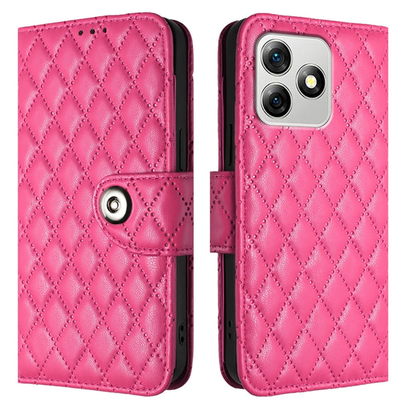 For Ulefone Note 18 Ultra Rhombic Texture Flip Leather Phone Case with Lanyard(Rose Red)