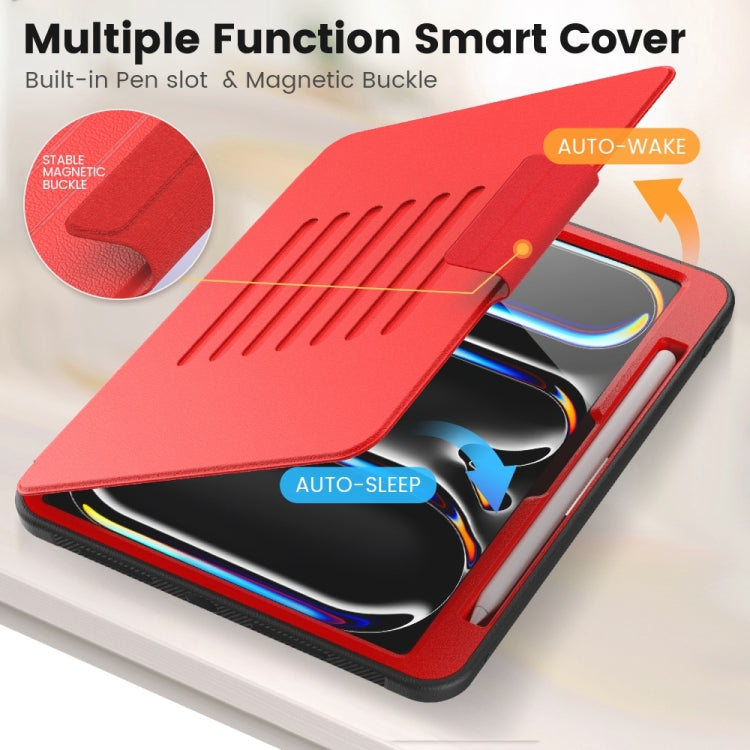 For iPad Pro 11 2024 Smart B Magnetic Holder Leather Tablet Case(Red) - iPad Pro 11 2024 Cases by PMC TechLife | Online Shopping South Africa | PMC TechLife | Buy Now Pay Later Mobicred