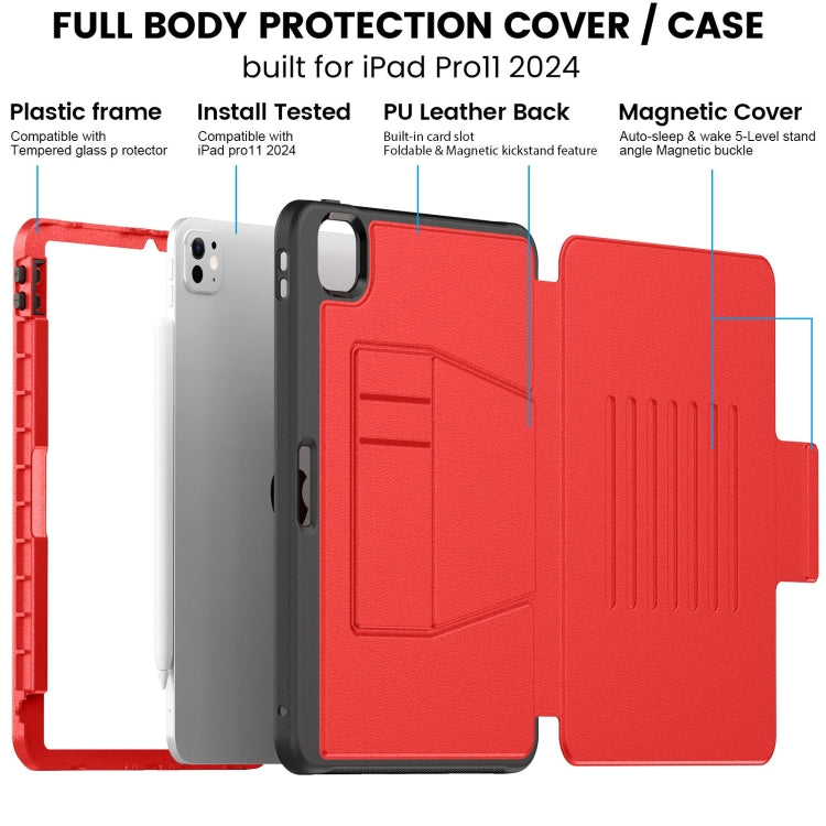 For iPad Pro 11 2024 Smart B Magnetic Holder Leather Tablet Case(Red) - iPad Pro 11 2024 Cases by PMC TechLife | Online Shopping South Africa | PMC TechLife | Buy Now Pay Later Mobicred