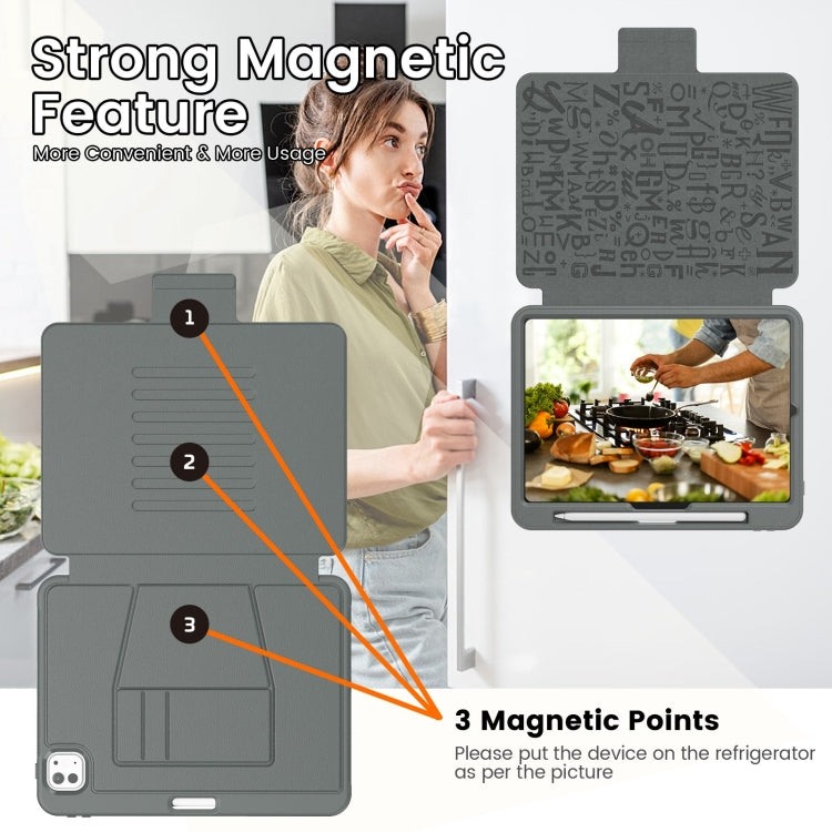 For iPad Pro 11 2024 Smart B Magnetic Holder Leather Tablet Case(Grey) - iPad Pro 11 2024 Cases by PMC TechLife | Online Shopping South Africa | PMC TechLife | Buy Now Pay Later Mobicred