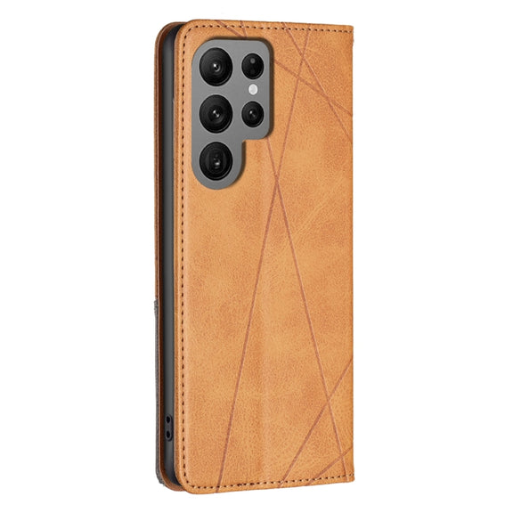 For Samsung Galaxy S25 Ultra 5G Rhombus Texture Magnetic Leather Phone Case(Yellow)