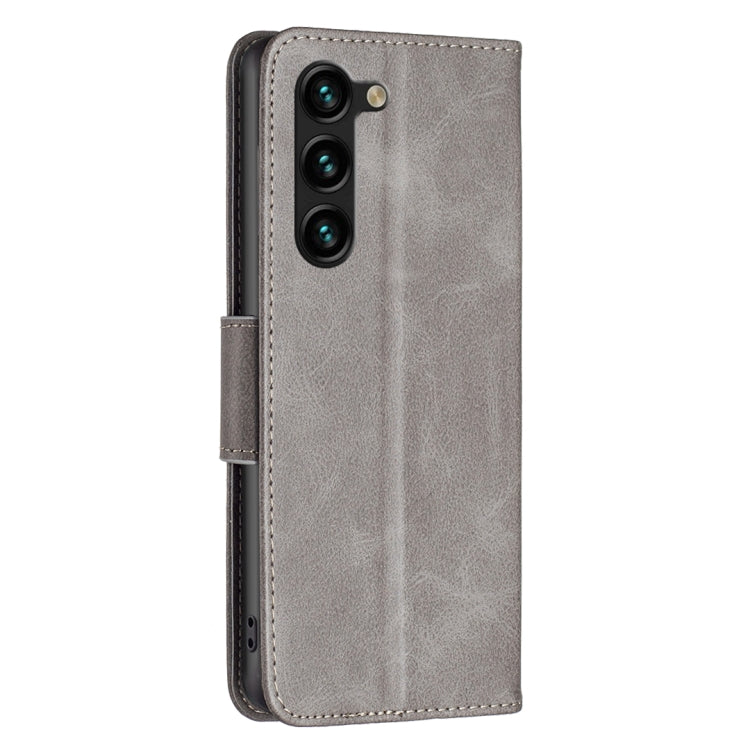 For Samsung Galaxy S25+ 5G Lambskin Texture Pure Color Flip Leather Phone Case(Grey)