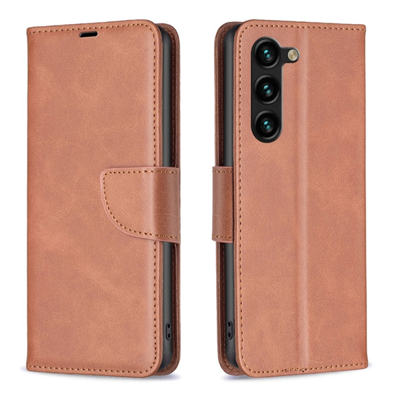 For Samsung Galaxy S25+ 5G Lambskin Texture Pure Color Flip Leather Phone Case(Brown)