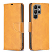 For Samsung Galaxy S25 Ultra 5G Lambskin Texture Pure Color Flip Leather Phone Case(Yellow)