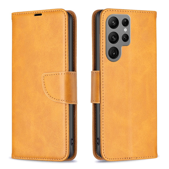 For Samsung Galaxy S25 Ultra 5G Lambskin Texture Pure Color Flip Leather Phone Case(Yellow)