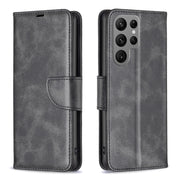 For Samsung Galaxy S25 Ultra 5G Lambskin Texture Pure Color Flip Leather Phone Case(Black)