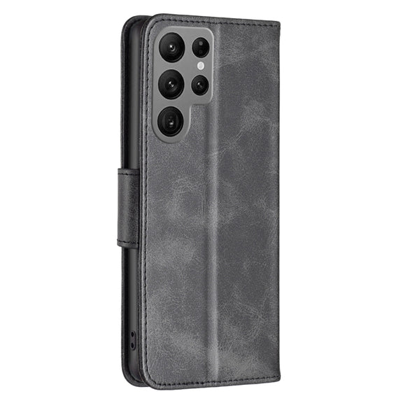 For Samsung Galaxy S25 Ultra 5G Lambskin Texture Pure Color Flip Leather Phone Case(Black)