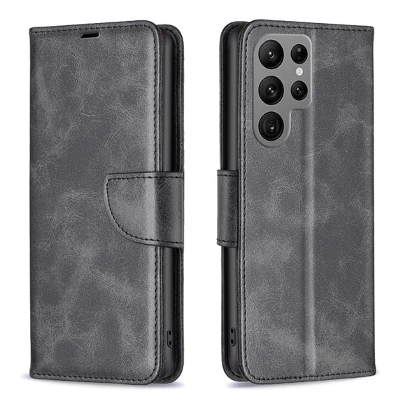 For Samsung Galaxy S25 Ultra 5G Lambskin Texture Pure Color Flip Leather Phone Case(Black)