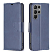 For Samsung Galaxy S25 Ultra 5G Lambskin Texture Pure Color Flip Leather Phone Case(Blue)