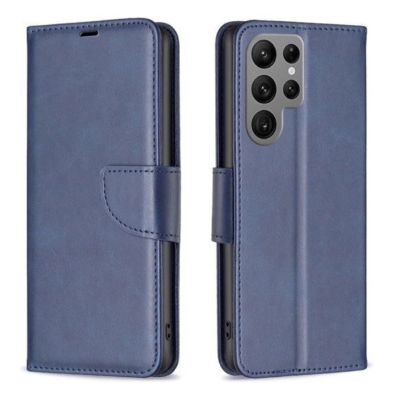 For Samsung Galaxy S25 Ultra 5G Lambskin Texture Pure Color Flip Leather Phone Case(Blue)
